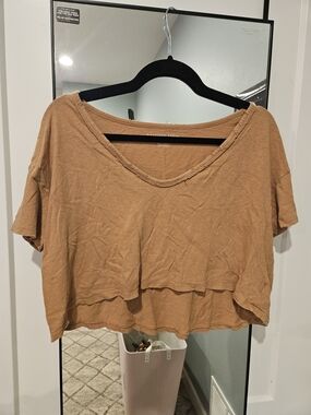 American Eagle Outfitters Cropped Scoop Neck Top — Caramel Tan